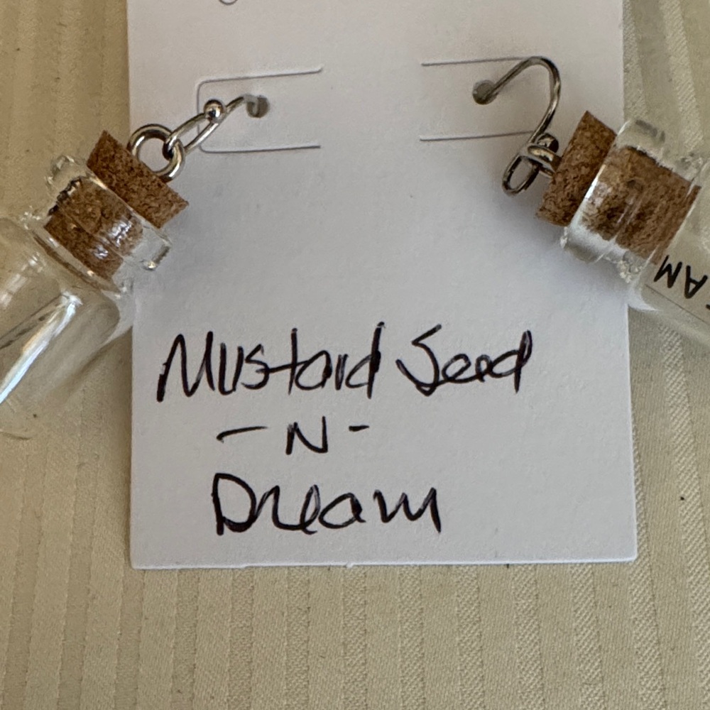Mustard Seed Glass Bottle Earrings with Cork - Picture 2 of 12